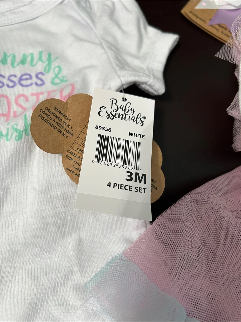 Baby Essentials White Onesie with Pink Tulle Tutu & Matching Accessories